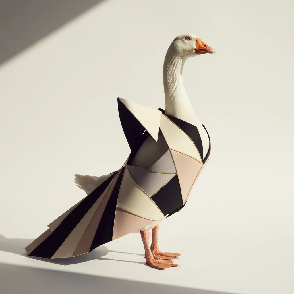Beatrice, a Roman goose in architectural avant-garde couture.